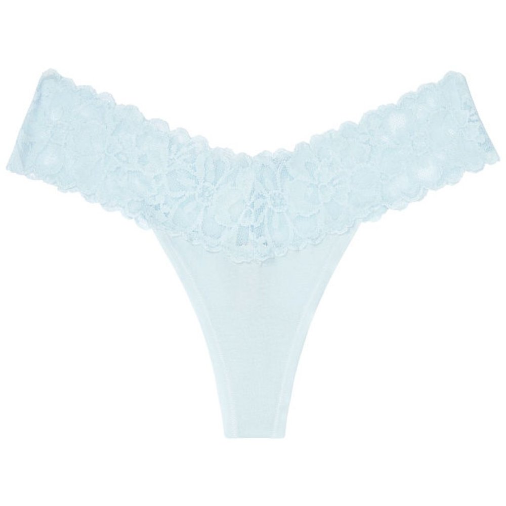 VS NWT XL Thong Stretch Cotton Lace-Waist Panty NWT Powder Blue - Picture 7 of 11